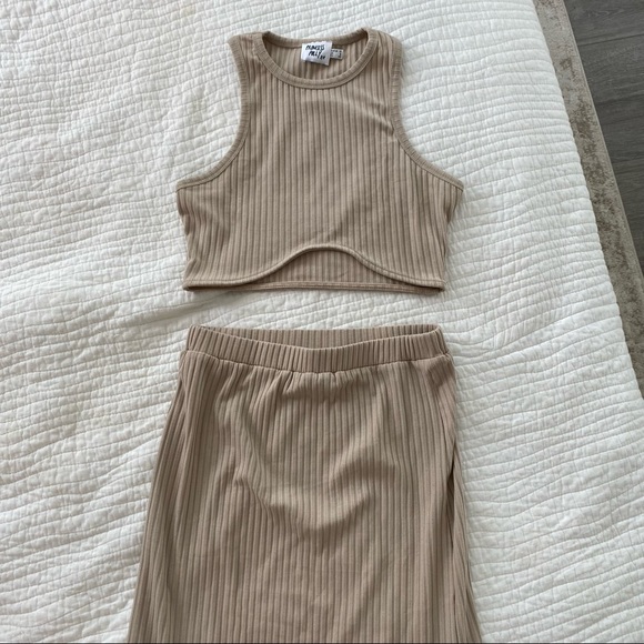 PrettyLittleThing Dresses & Skirts - PrettyLittleThing Beige Ribbed Two-Piece Dress